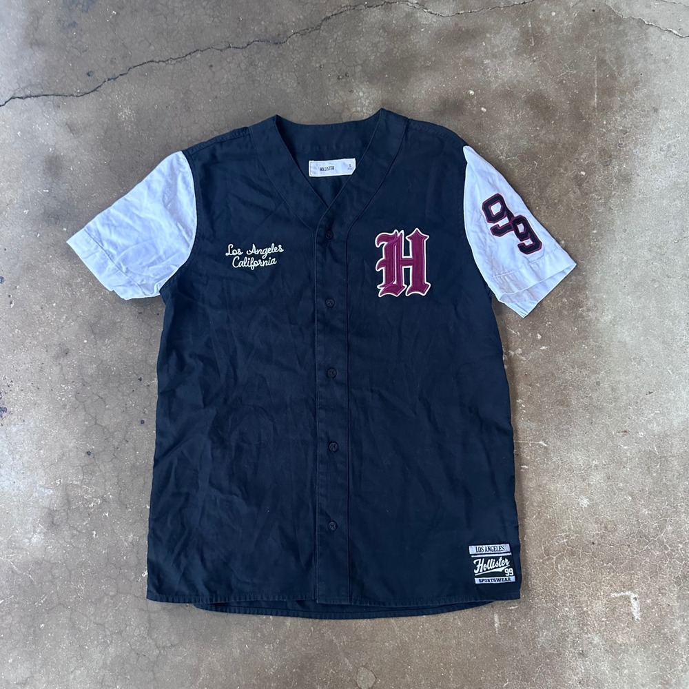 Hollister Baseball Jersey Women S Navy Blue Excellent Sportswear Button Up Top